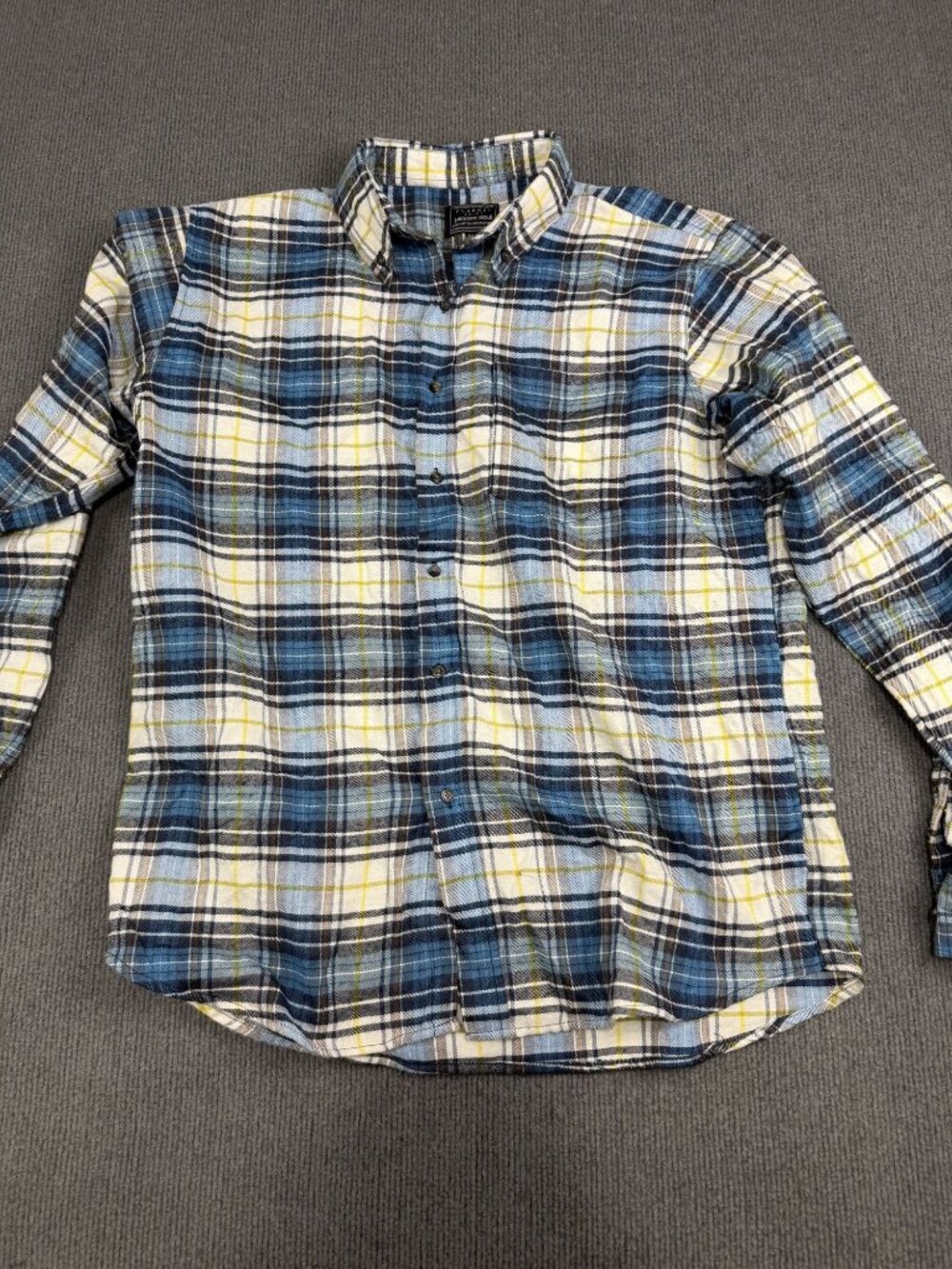 Jackson Hole Mens Blue Yellow Plaid Flannel Button-Up Long Sleeve Shirt XL